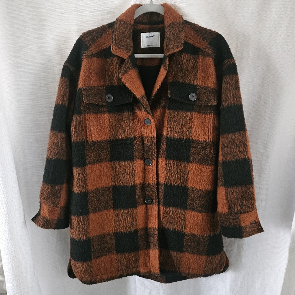 Orange and Black Plaid Teddy Jacket‎